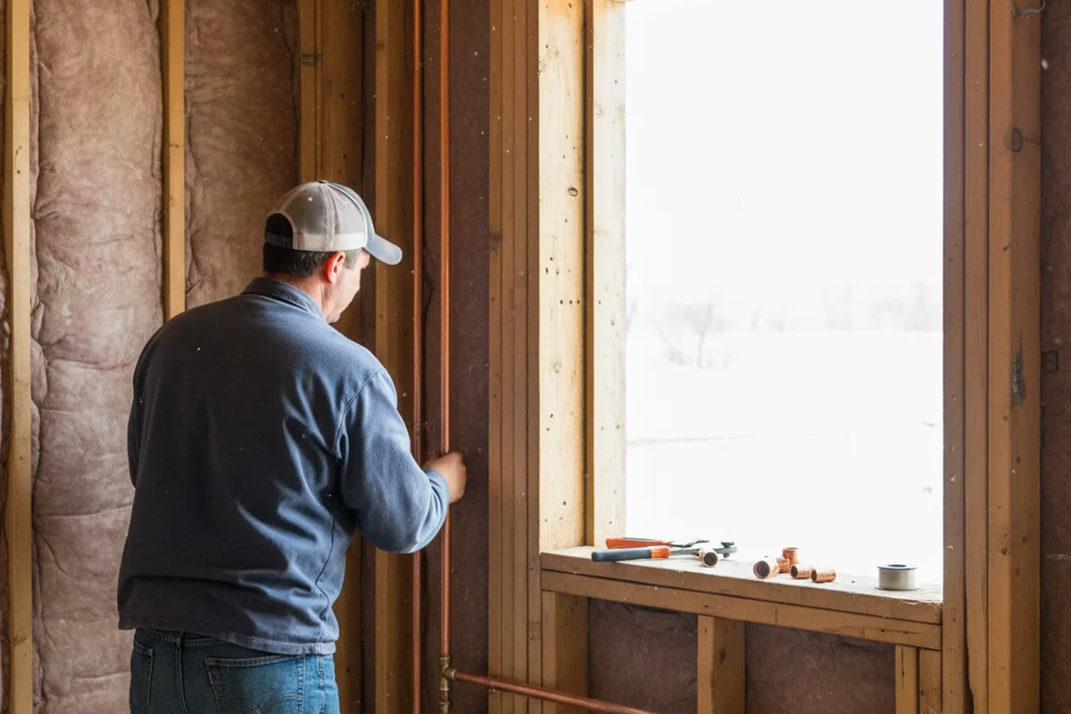 Licensed plumber running new copper supply lines in a Baird home