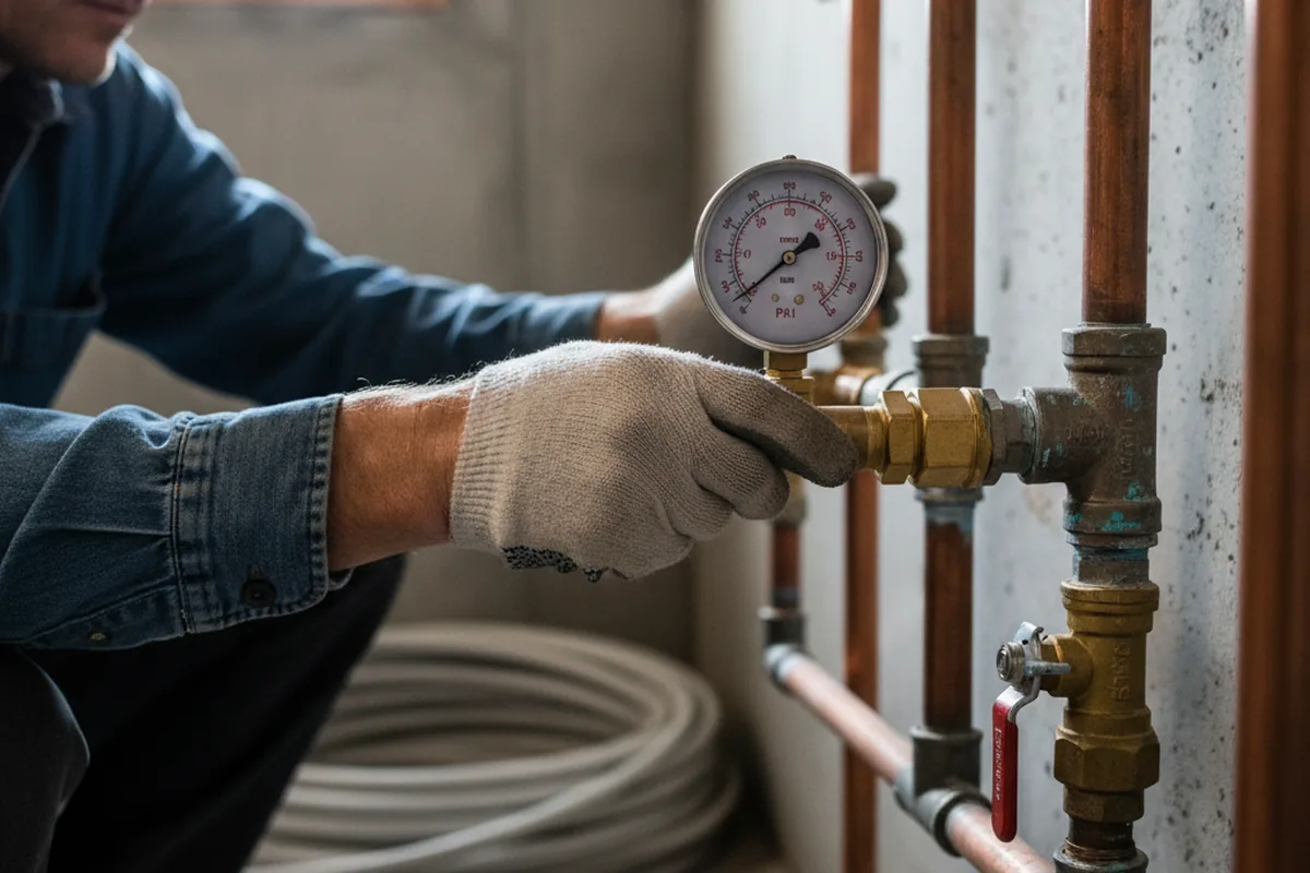 Pressure testing a repaired line during Water Line Repair in Baird